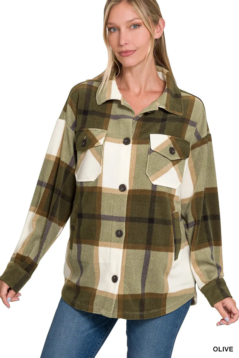 ZENANA OVERSIZED PLAID FLANNEL SHACKET Shacket