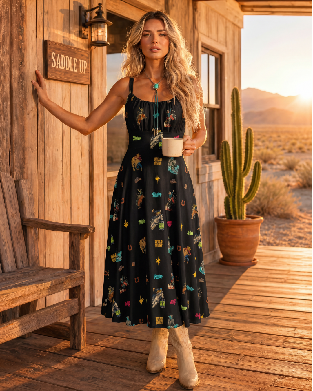 Baha Ranch The Last Roundup Country Western Prairie Dress in black Dresses
