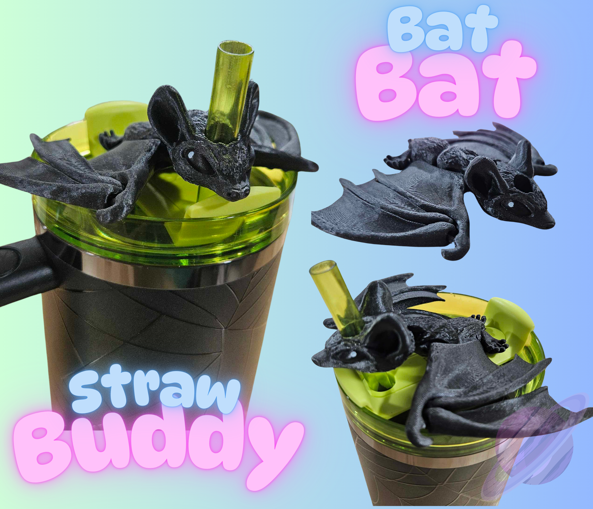 BAT-3D PRINTED STRAW BUDDY straw buddy