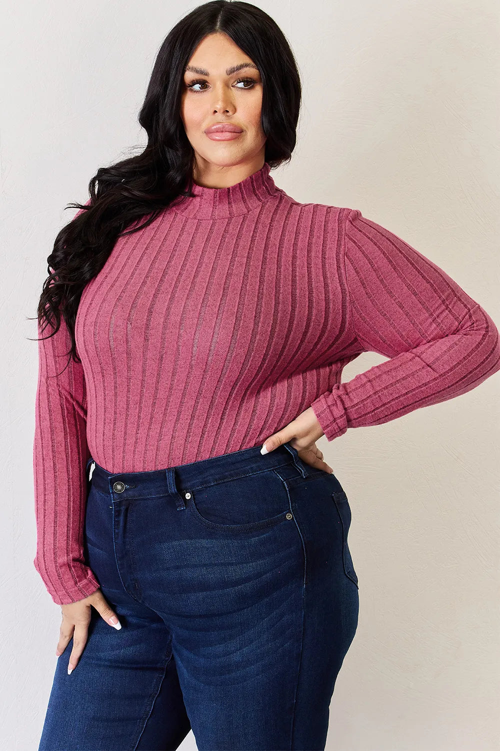 BASIC BAE RIBBED MOCK NECK LONG SLEEVE T-SHIRT Long Sleeve Top
