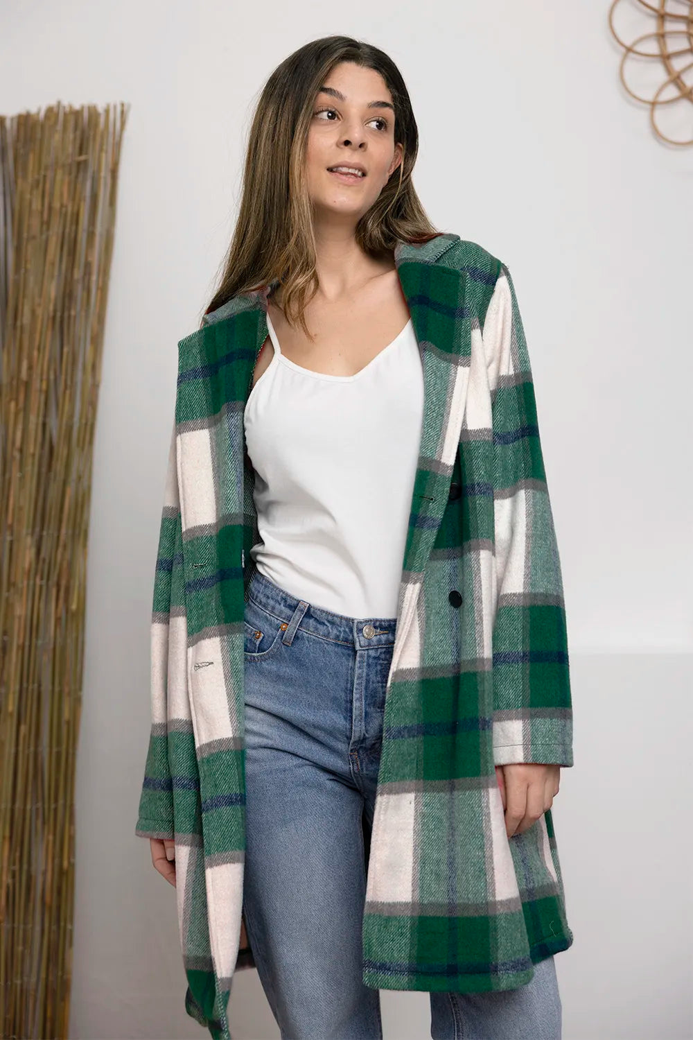DOUBLE TAKE PLAID BUTTON UP LAPEL COLLAR COAT coat