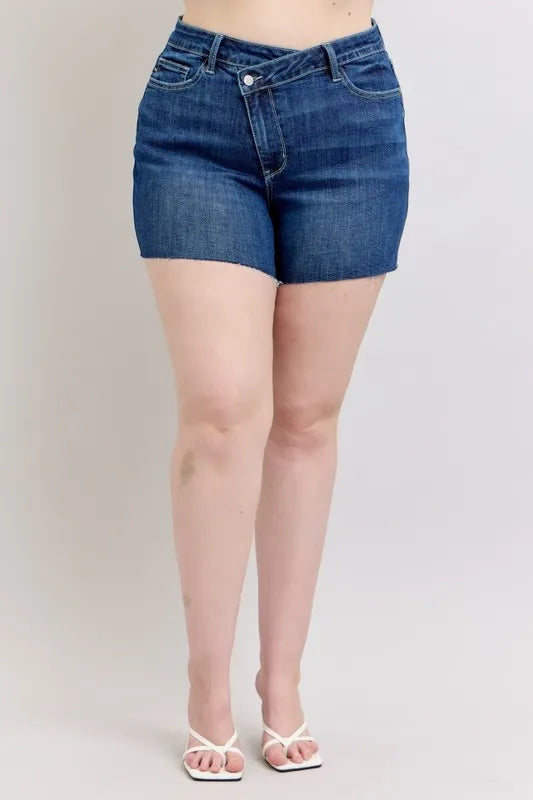 Judy Blue Plus Size High Waist Criss-Cross Waistband Denim Shorts
