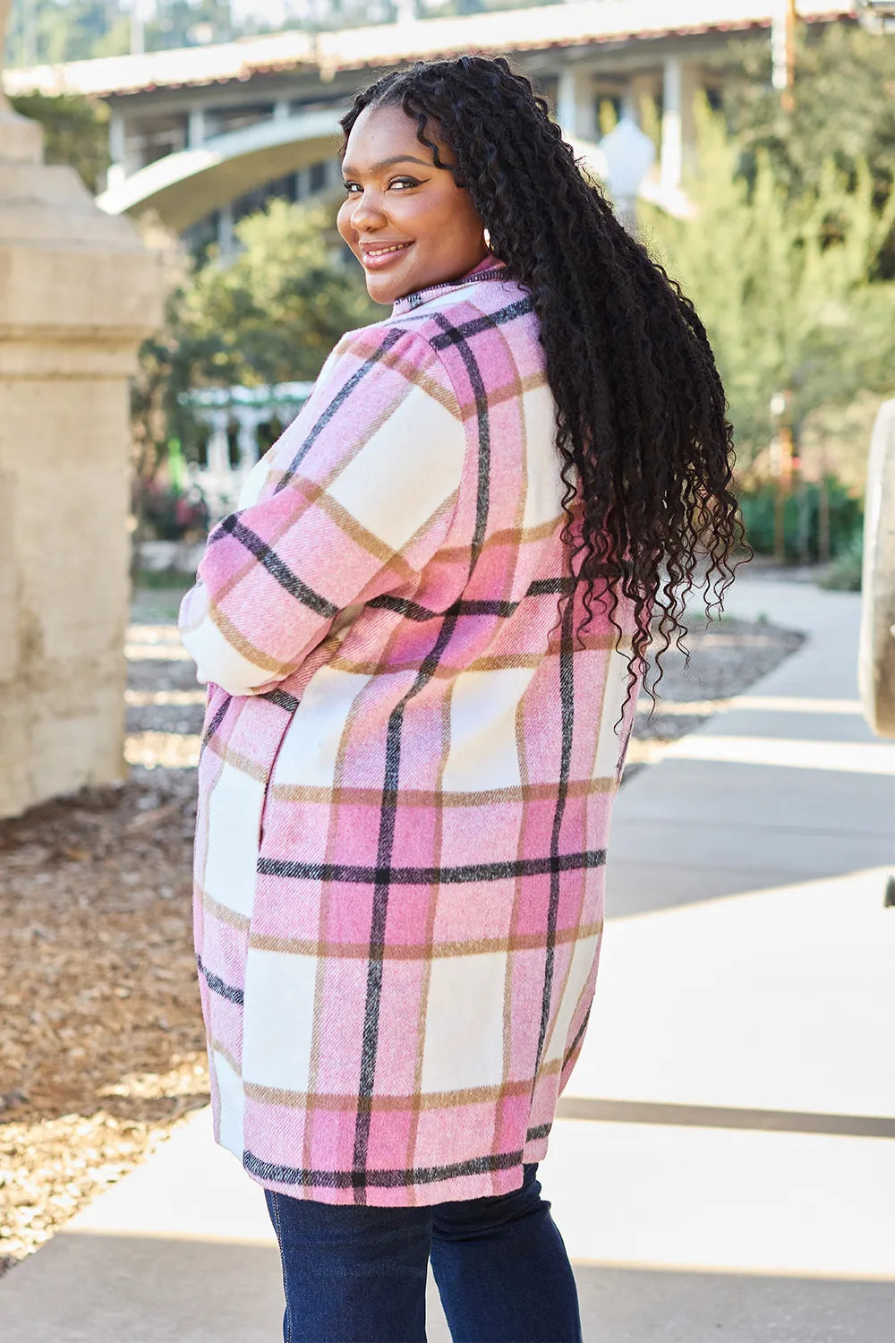 DOUBLE TAKE PLAID BUTTON UP LAPEL COLLAR COAT coat