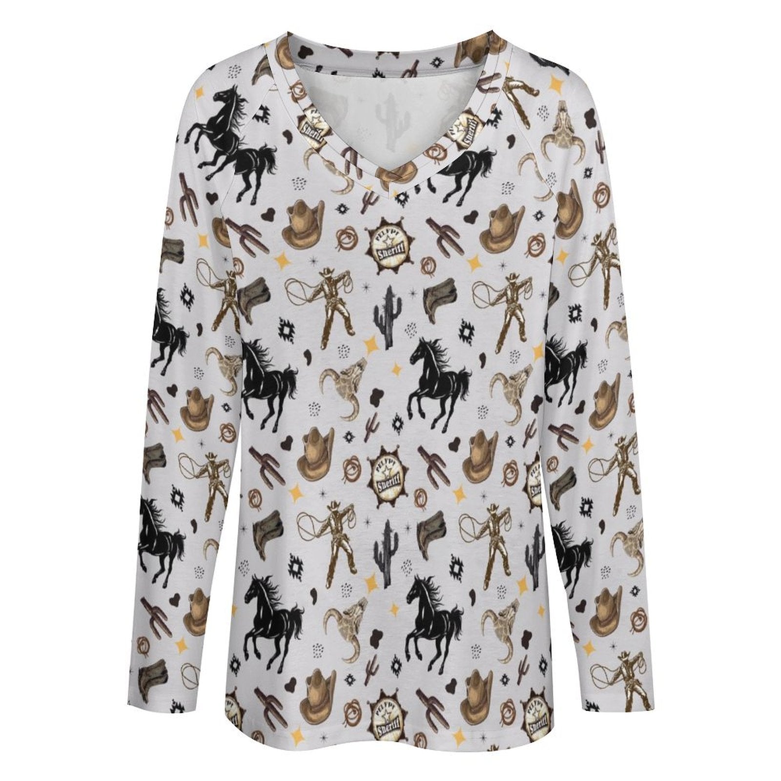 Baha Ranch Western Print Long Sleeve Top Fashion Top
