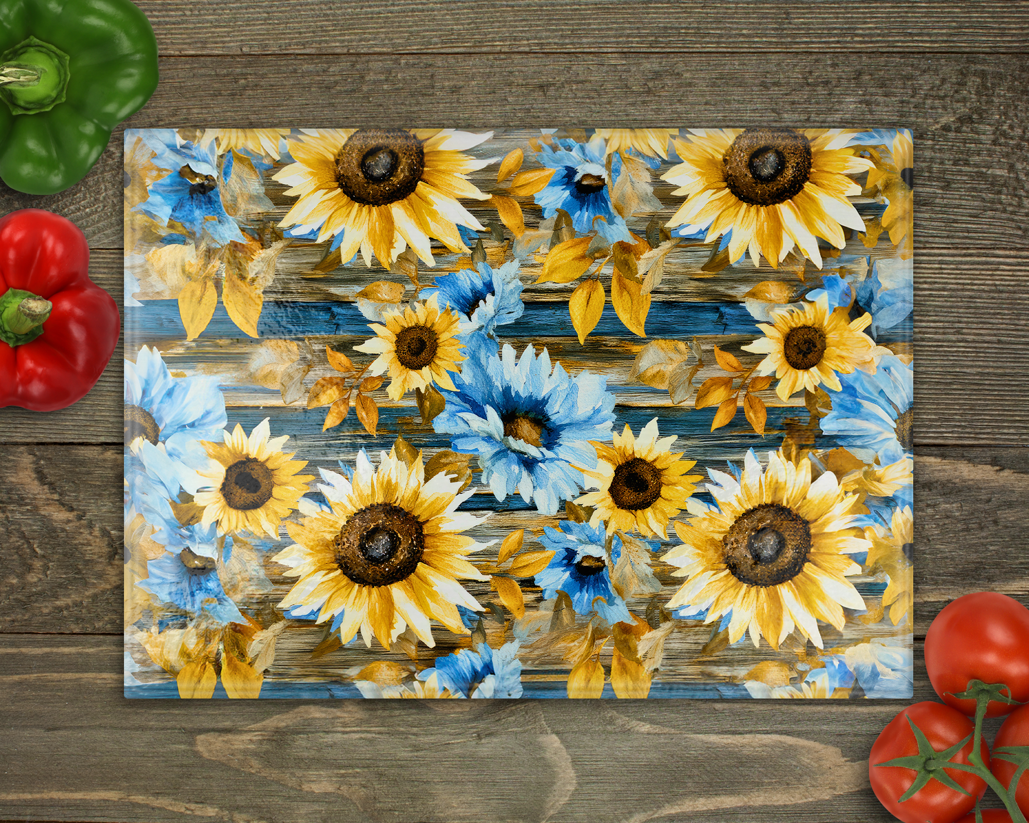 Blue Yellow Sunflowers Glass Cutting Board cutting board