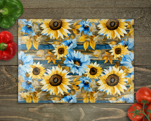 Blue Yellow Sunflowers Glass Cutting Board cutting board