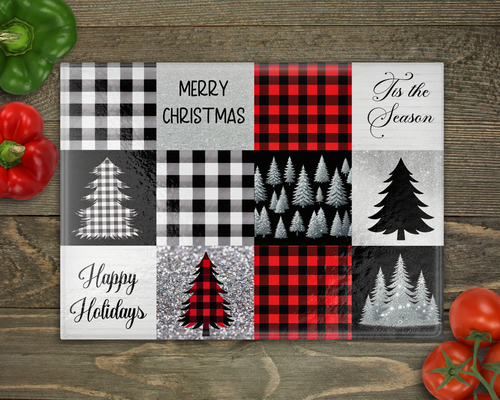 Buffalo Plaid Christmas Glass Cutting Board cutting board