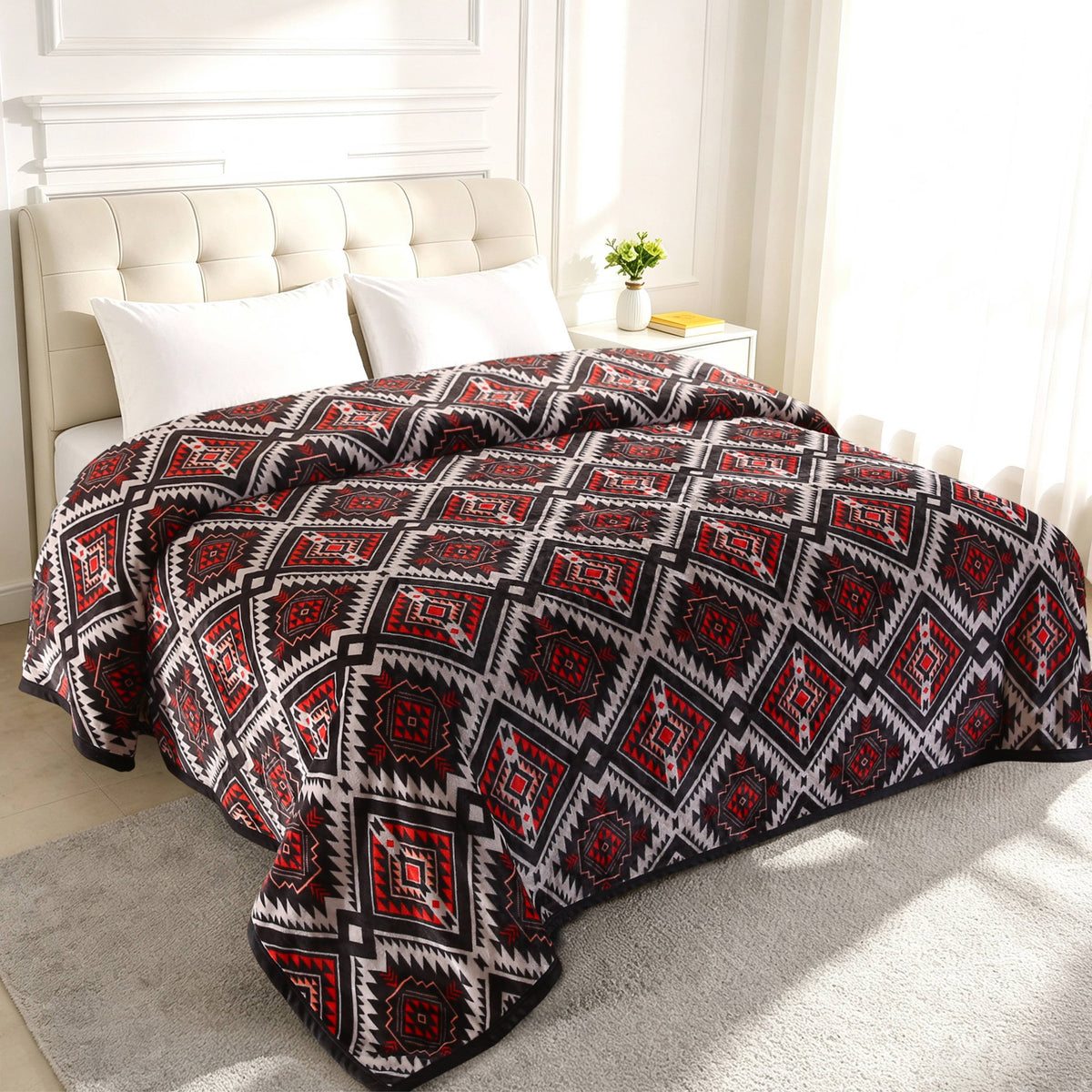 BLACK AND RED SOUTHWEST AZTEC KING SIZE SUPER PLUSH BLANKET | THE MOST COMFY AND SOFT BLANKET Blanket