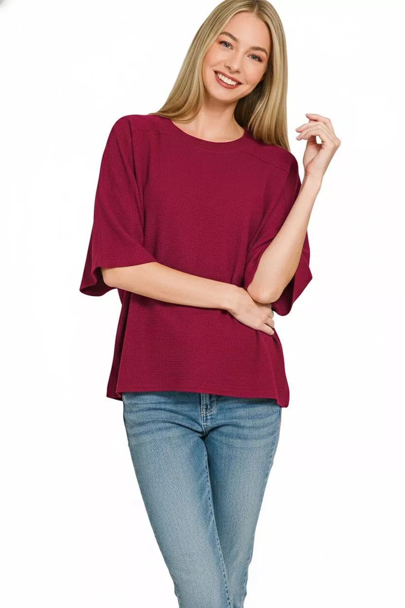 ZENANA DOUBLE KNIT SHORT SLEEVE TOP Tops