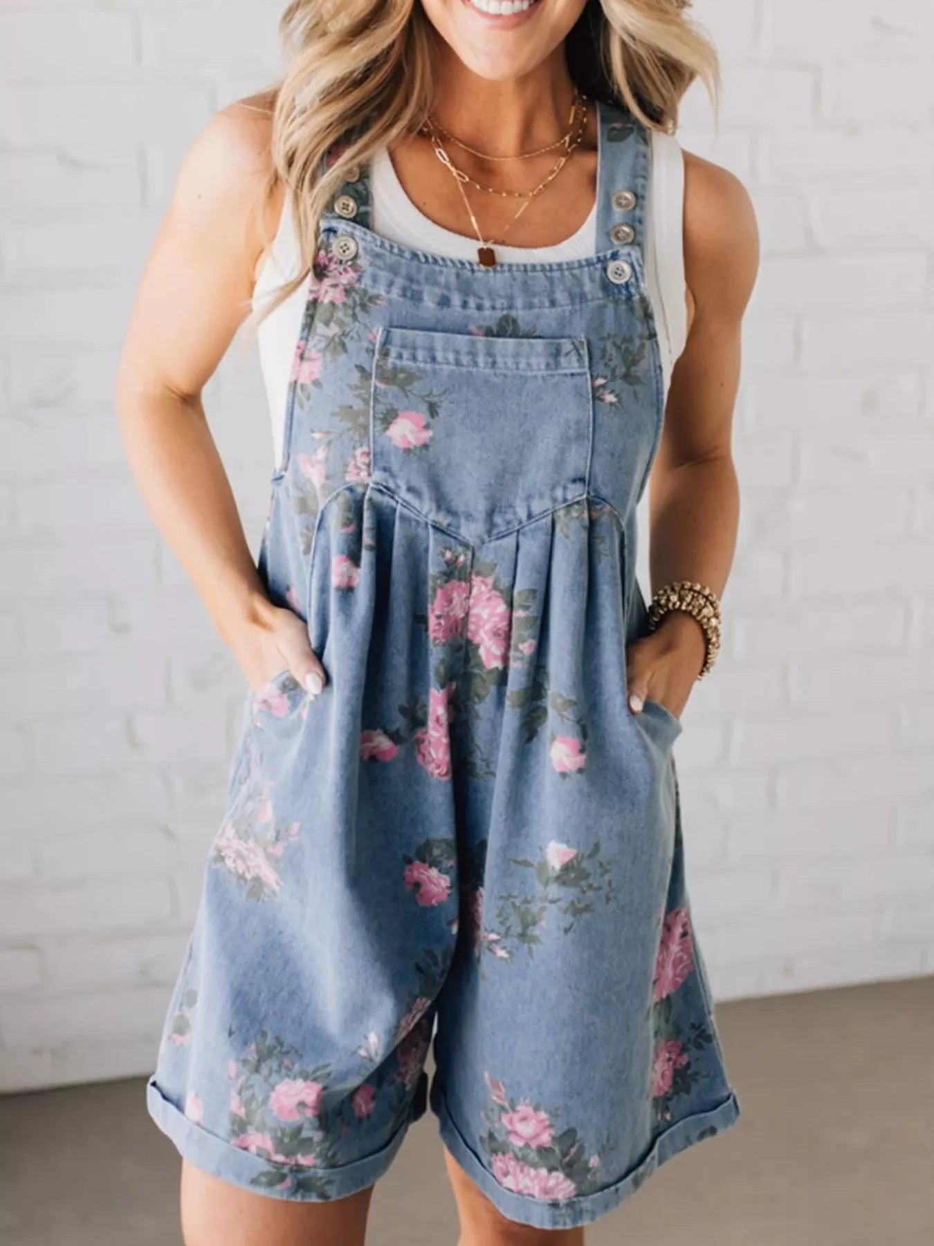 Floral Print Denim Overalls romper