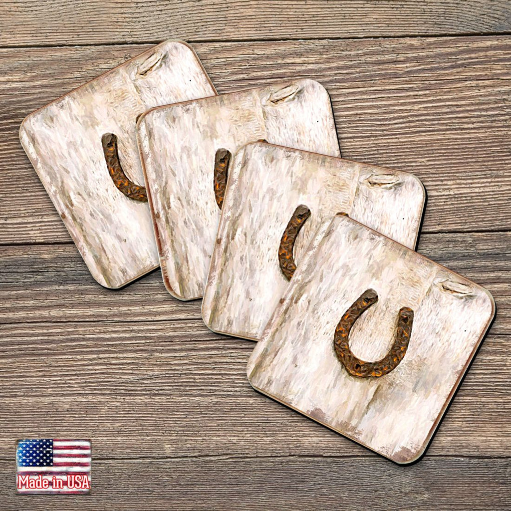Horseshoe Art Wooden Cork Coasters Gift Set of 4 by Nature Wonders - Nature Wildlife Decor - 8198622C-S4 Coasters