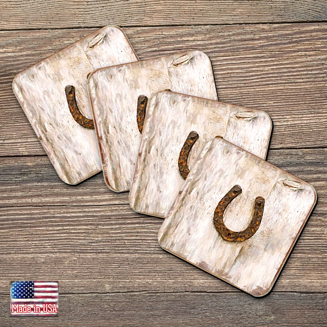 Horseshoe Art Wooden Cork Coasters Gift Set of 4 by Nature Wonders - Nature Wildlife Decor - 8198622C-S4 Coasters