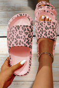 Pink Leopard Thick Sole Flat Slides Slides Shoes + Flip Flops