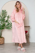Double Take Full Size Pocketed Hooded Midi Lounge Dress loungewear