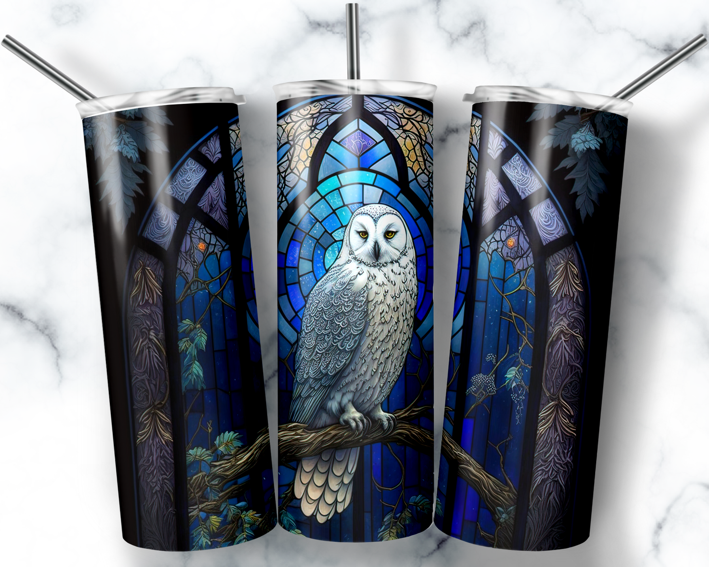 Stained Glass Snow Owl Tumbler