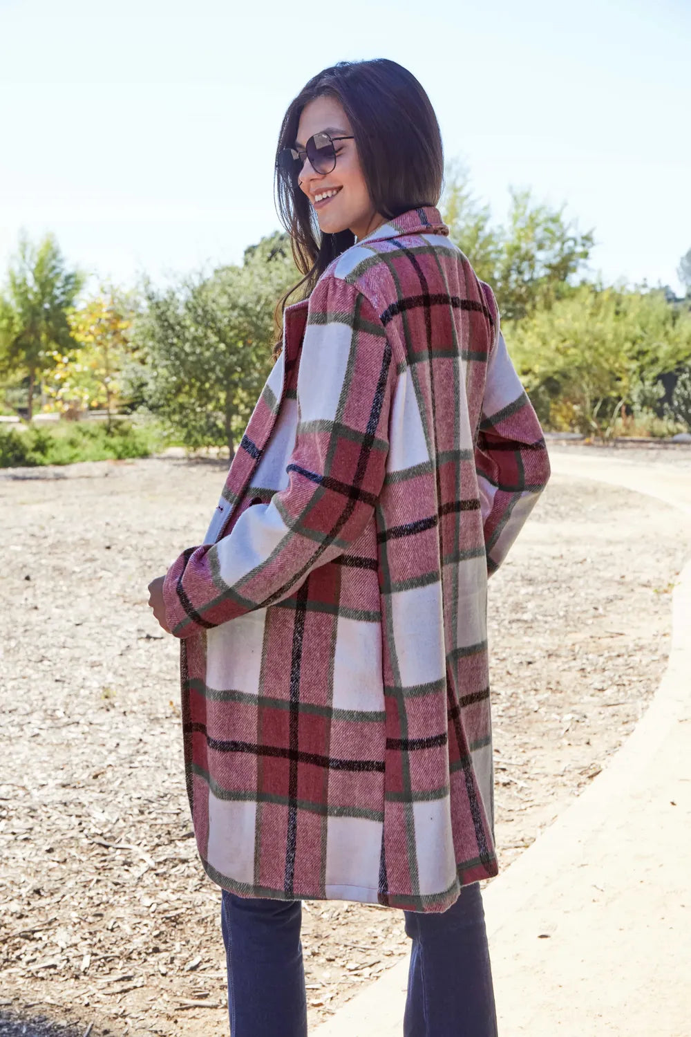 DOUBLE TAKE PLAID BUTTON UP LAPEL COLLAR COAT coat