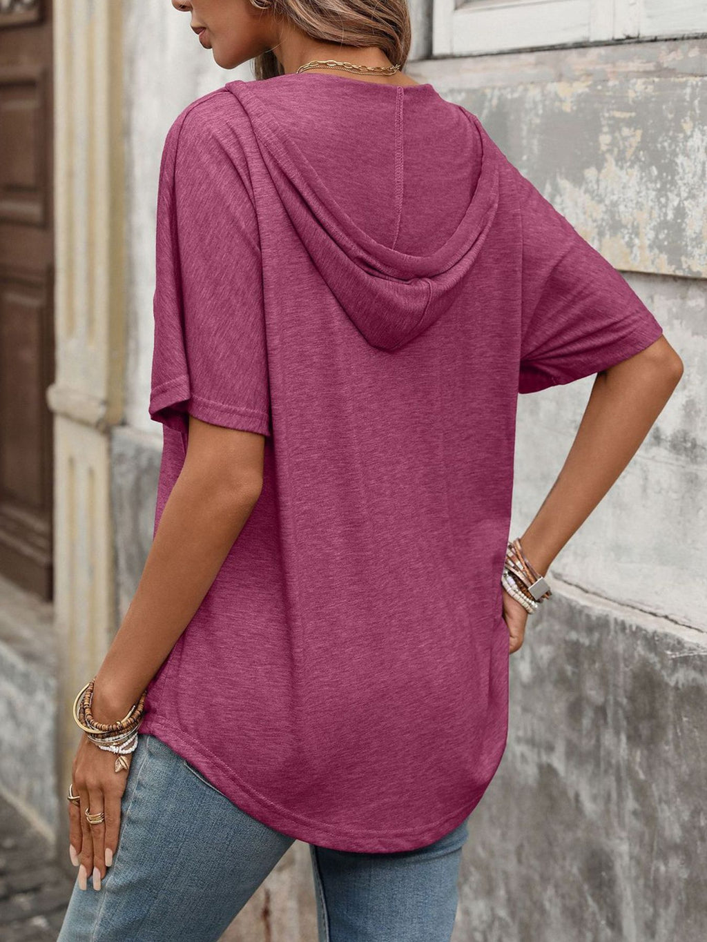 CASUAL SHORT SLEEVE HOODED T-SHIRT Tops