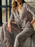 LEOPARD PRINT RUFFLE TRIM AND PANTS LOUNGE SET Loungewear Set