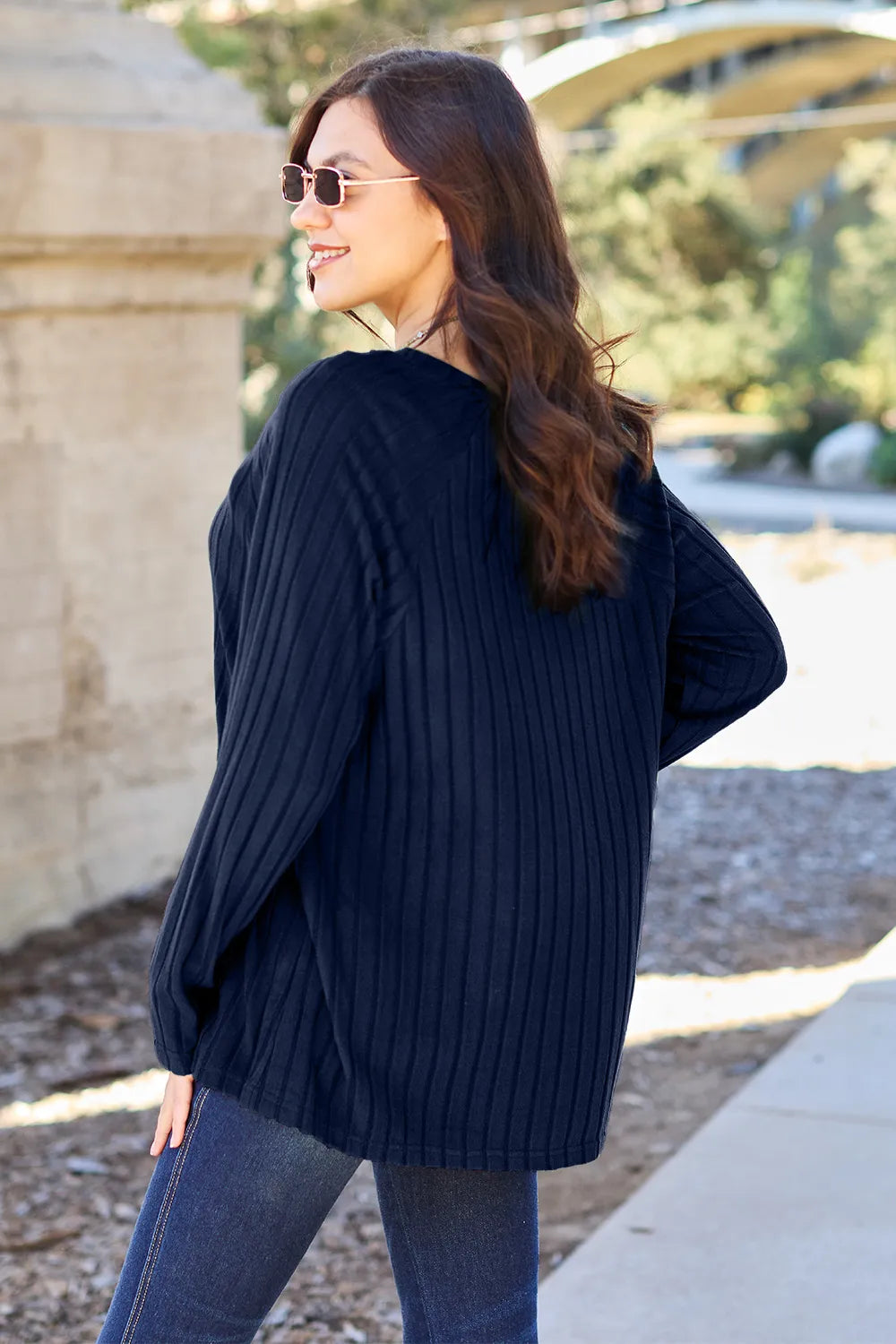 BASIC BAE RIBBED ROUND NECK LONG SLEEVE KNIT TOP Long Sleeve Top