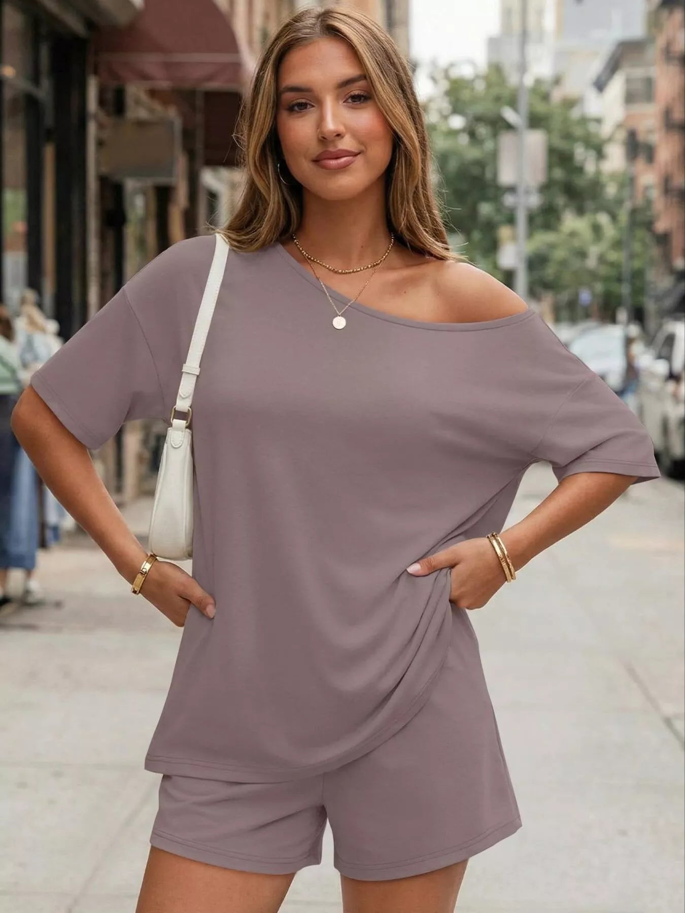 BOAT NECK TEE AND SHORTS SET SHORT SET