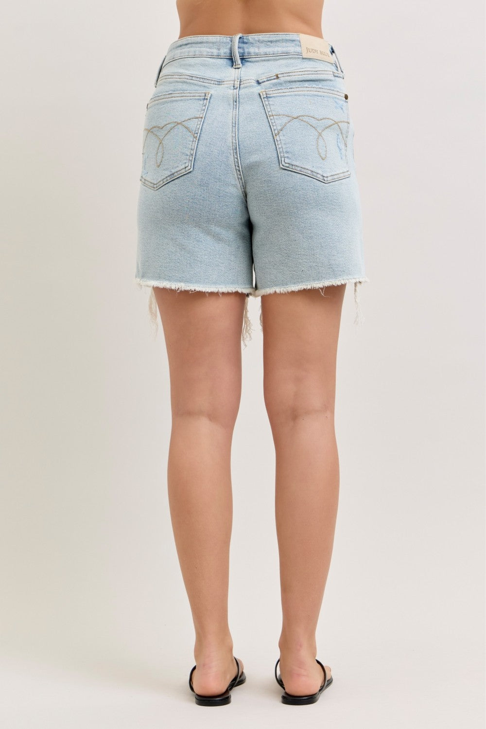 JUDY BLUE HIGH-WAISTED RIGID MAGIC DAD SHORT WITH CELL PHONE BACK POCKETS Judy Blue Denim