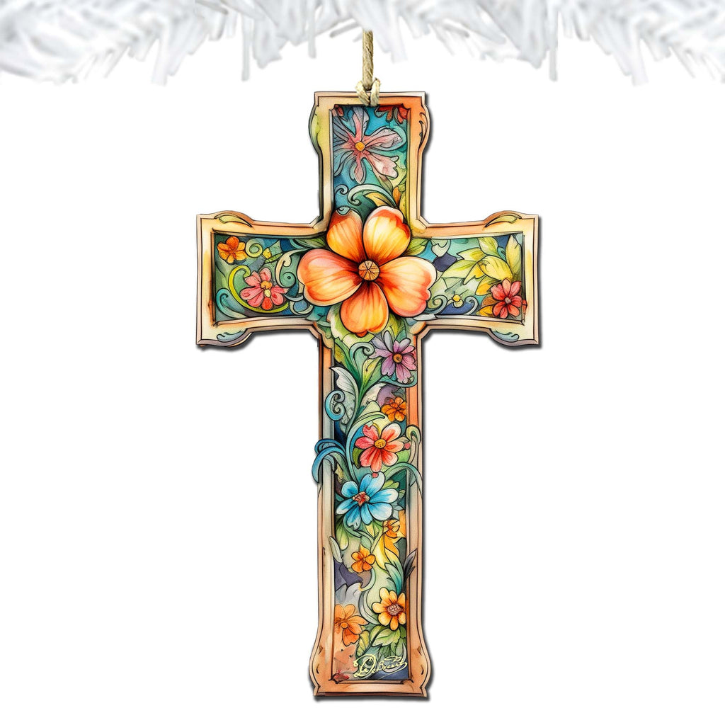 BLOSSOM CROSS WOODEN ORNAMENTS | HANDCRAFTED KEEPSAKES MADE IN THE USA Wooden Ornaments