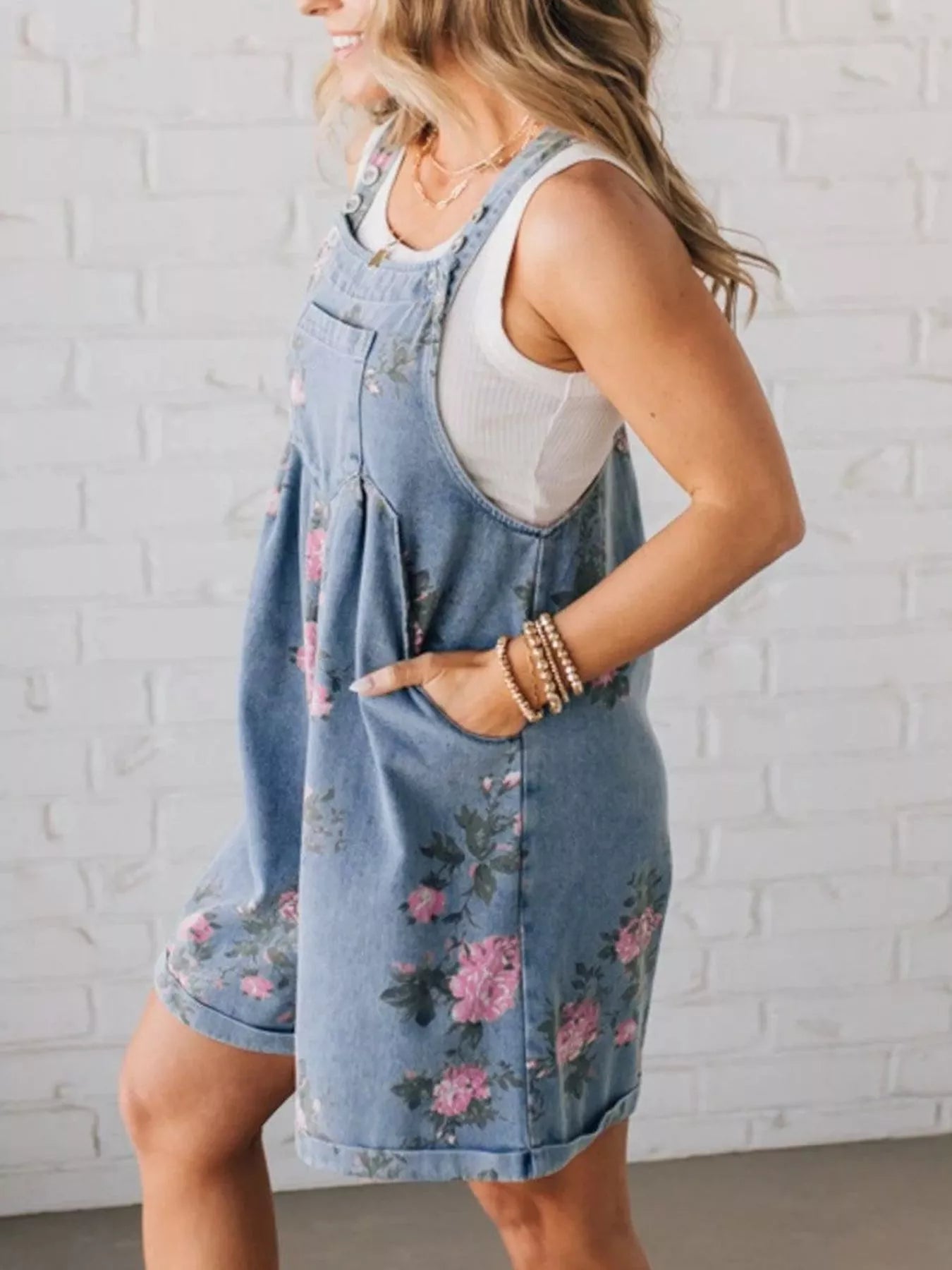 Floral Print Denim Overalls romper