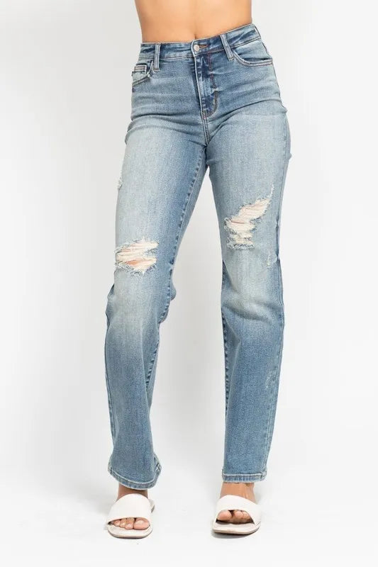 Judy Blue Full Size High Waist Distressed Dad Jean Plus Size