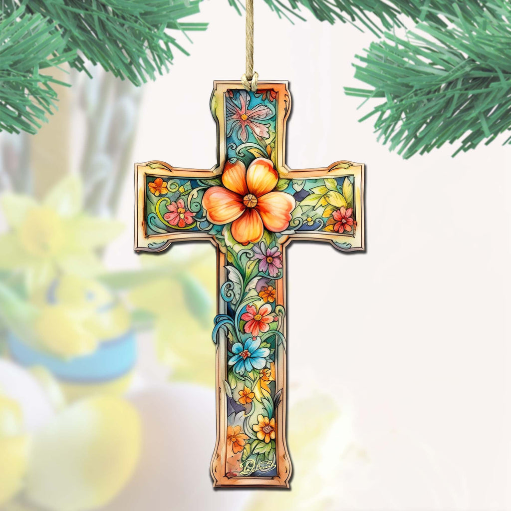 BLOSSOM CROSS WOODEN ORNAMENTS | HANDCRAFTED KEEPSAKES MADE IN THE USA Wooden Ornaments