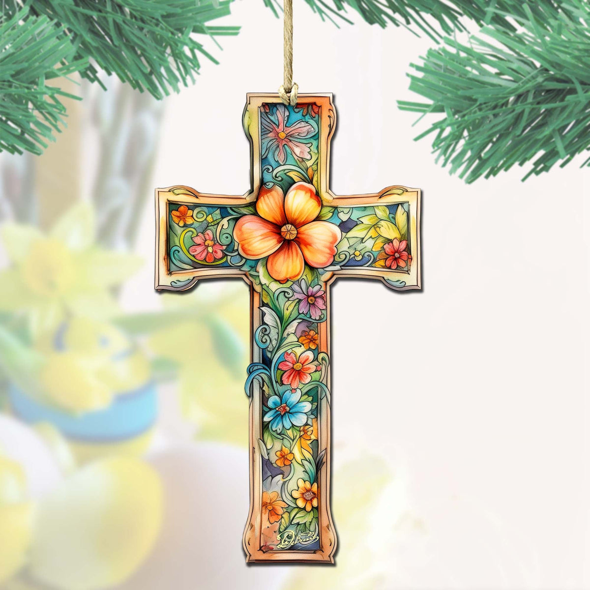 BLOSSOM CROSS WOODEN ORNAMENTS | HANDCRAFTED KEEPSAKES MADE IN THE USA Wooden Ornaments
