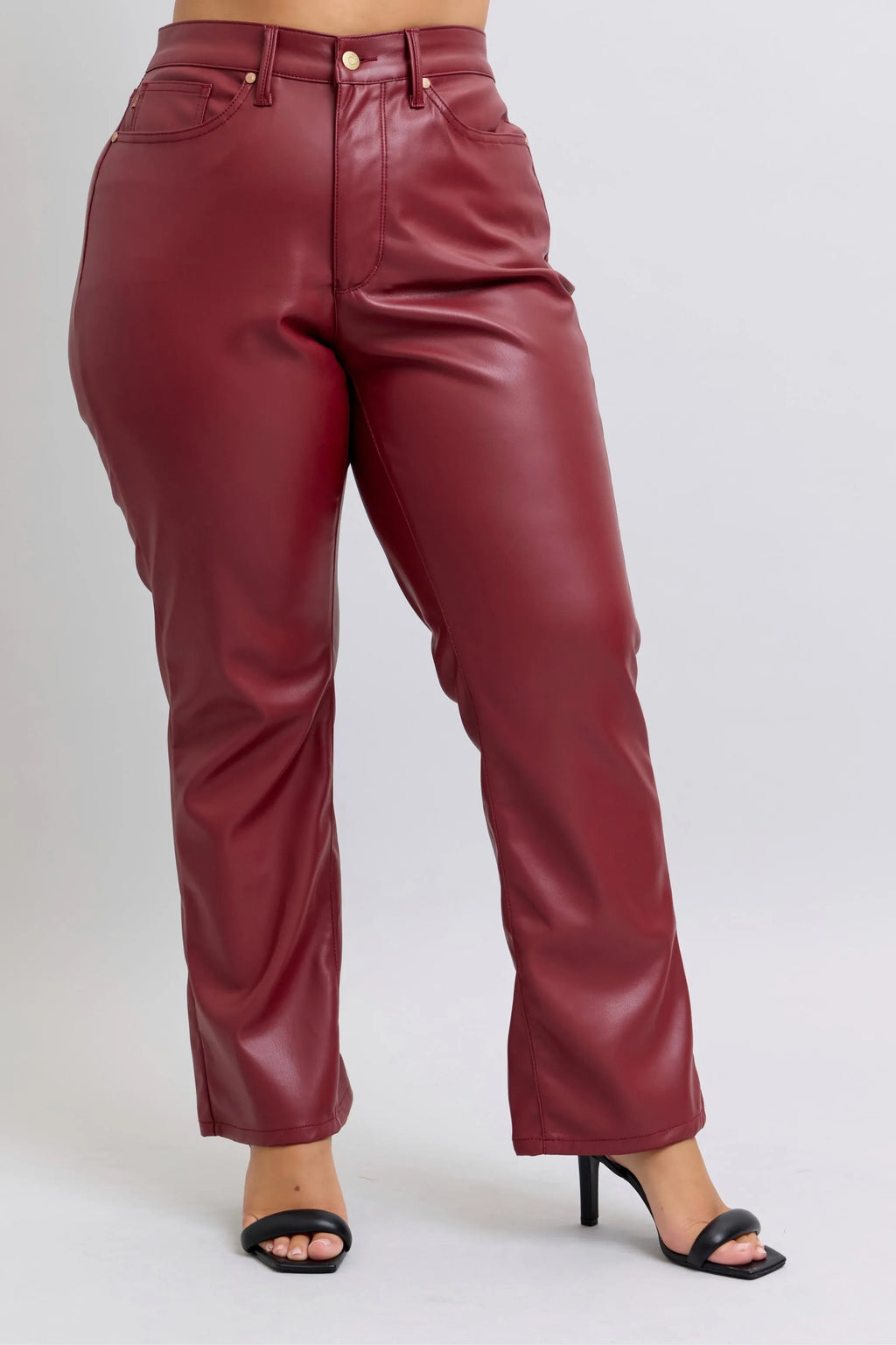 Judy Blue Full Size High Waist Tummy Control Faux Leather Straight Pants Plus Size