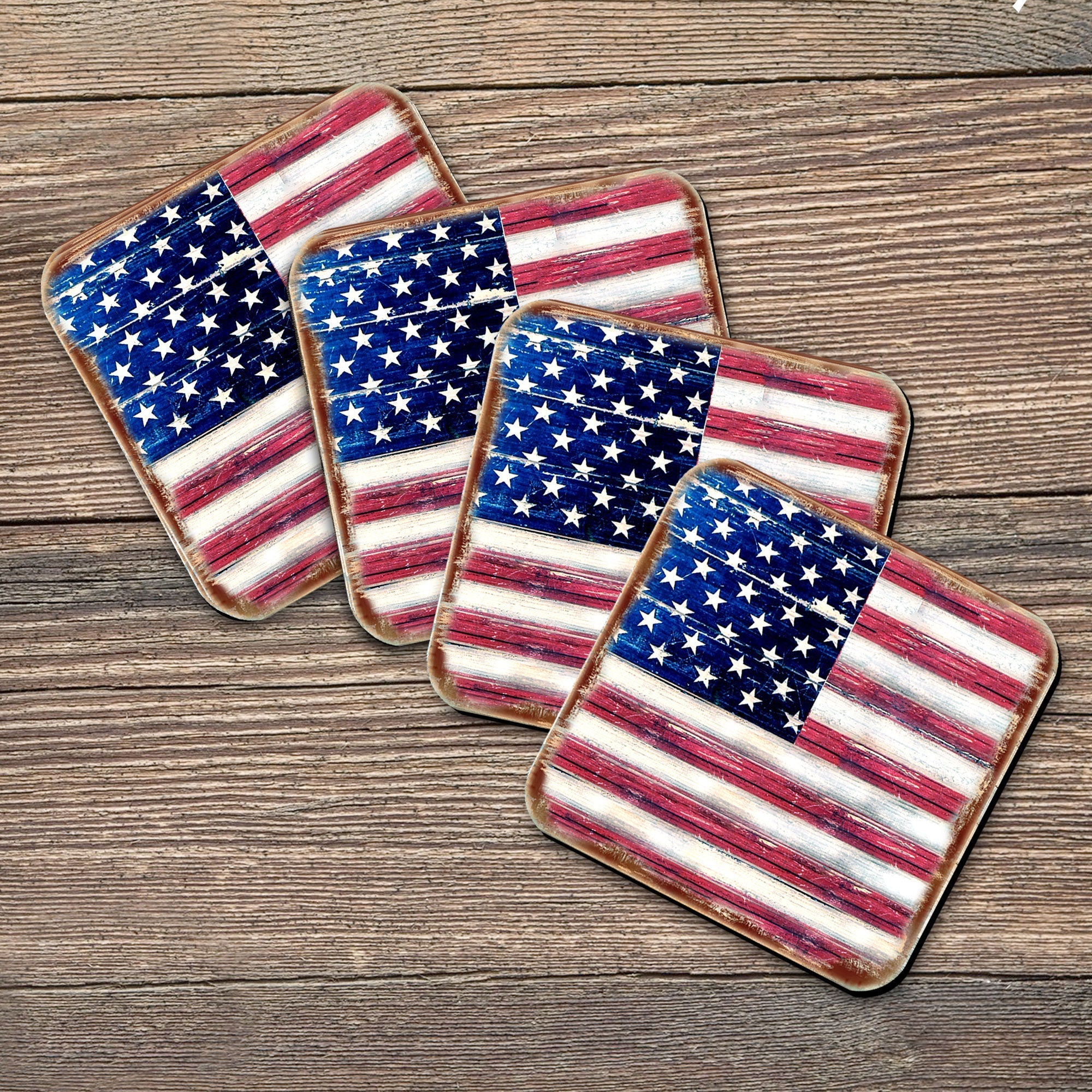 American Flag Wooden Cork Coasters Gift Set of 4 by Nature Wonders - 85099C-S4 Coasters