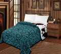 TURQUOISE FLORAL WITH COWPRINT REVERSIBLE BLANKET - OVERSIZED KING SIZE Blanket