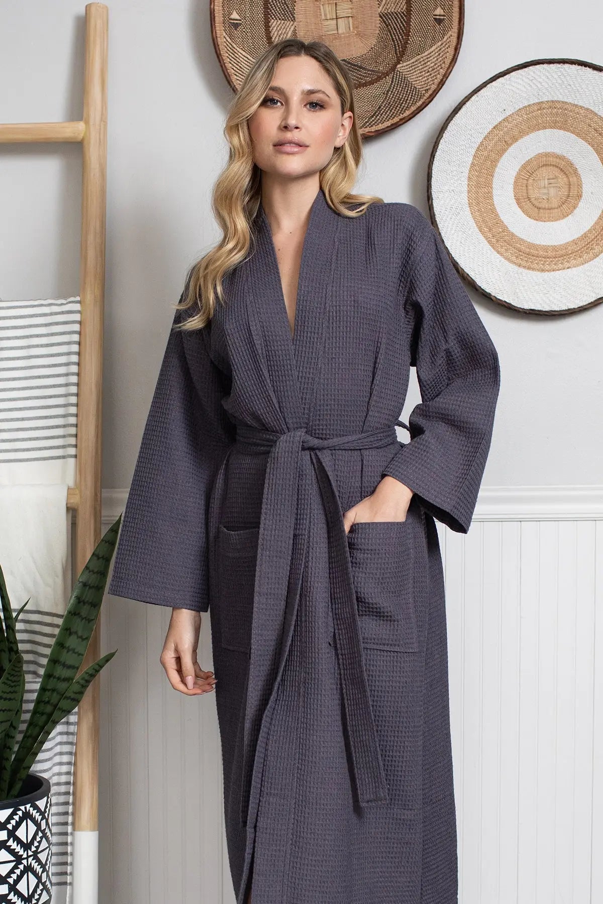 Lightweight Cotton Waffle Robe for Women