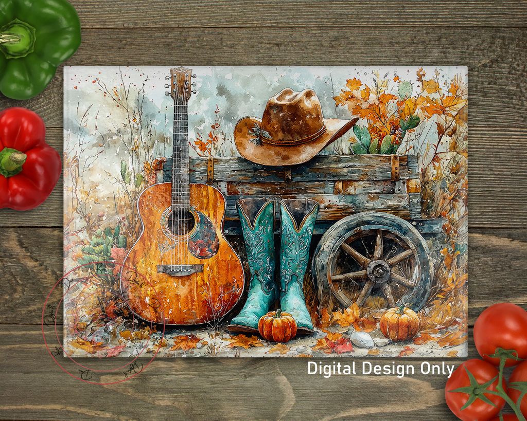 Cowgirl Guitar Glass Cutting Board cutting board