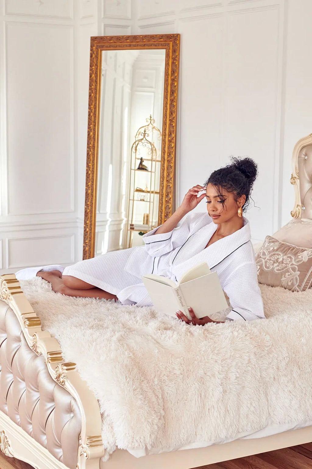 Women's Waffle Kimono Knee Length Robe