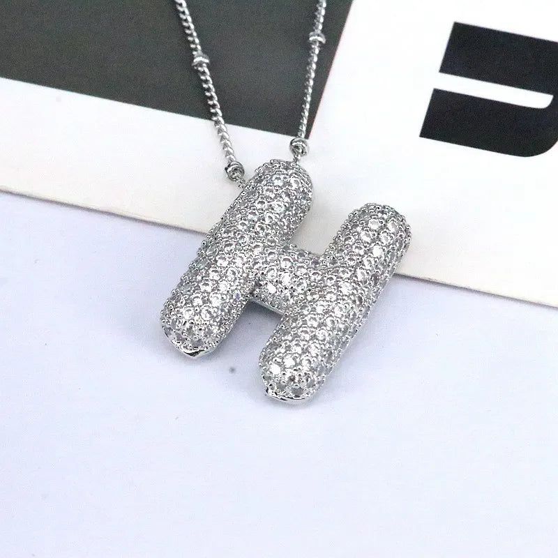COPPER INLAID ZIRCON LETTER PENDANT NECKLACE Necklace