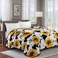 SUNFLOWER COW PRINT KING SIZE SUPER SOFT PLUSH BLANKET Blanket