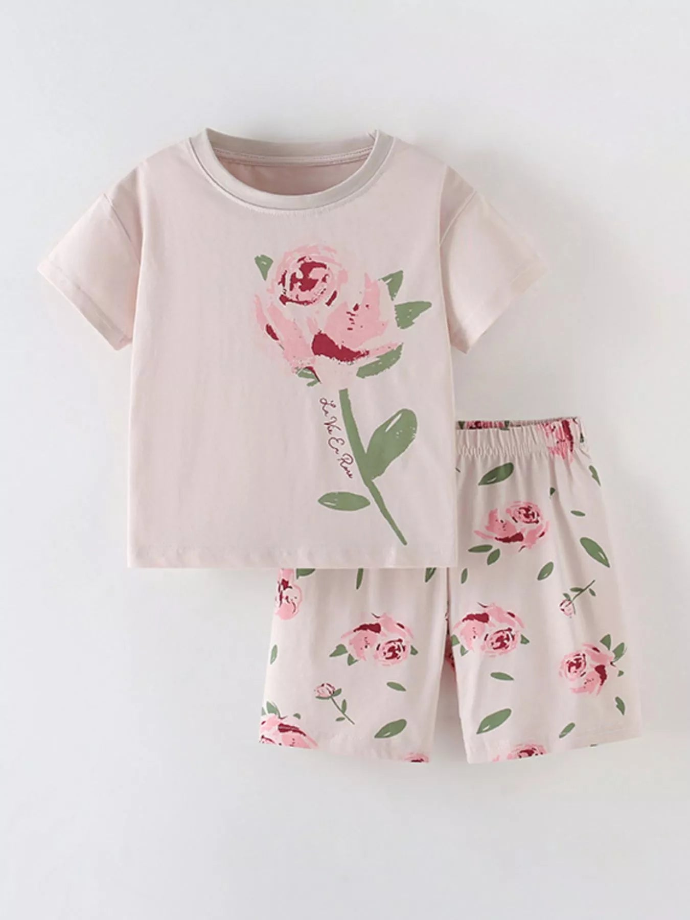 CHILDREN'S FLOWER ROUND NECK TEE AND SHORTS SET KIDS CLOTHING