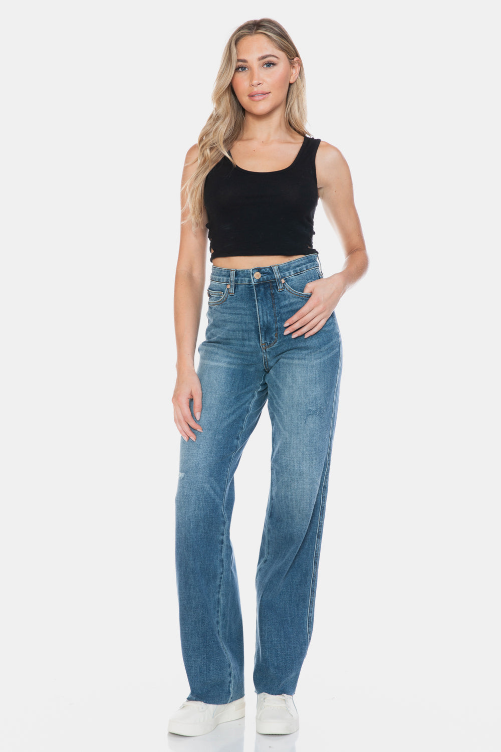 Judy Blue Tummy Control Cut Raw Hem Straight Jeans