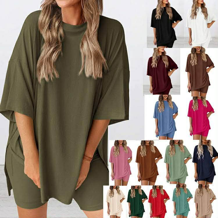 PREORDER ** 2 PIECE LOUNGE SET WITH OVERSIZED TOP AND BIKE SHORTS