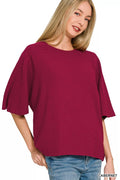 ZENANA DOUBLE KNIT SHORT SLEEVE TOP Tops