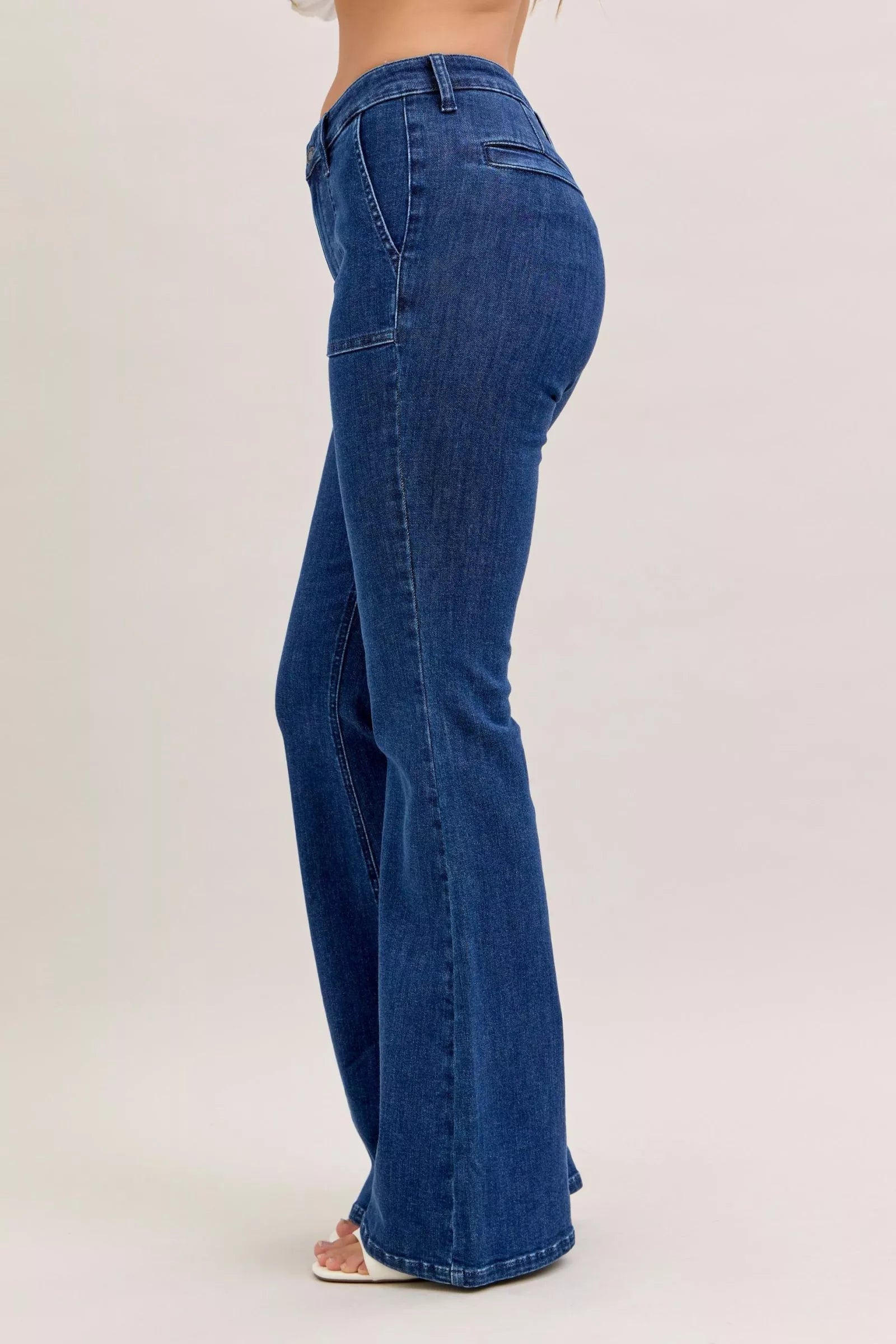 Judy Blue High Waist Flare Jeans with Front Patch Pockets Denim