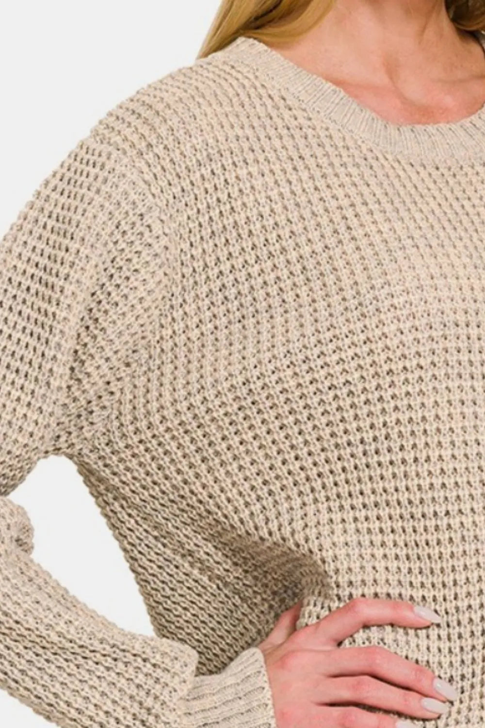 ZENANA HIGH/LOW LONG SLEEVE WAFFLE SWEATER Sweaters