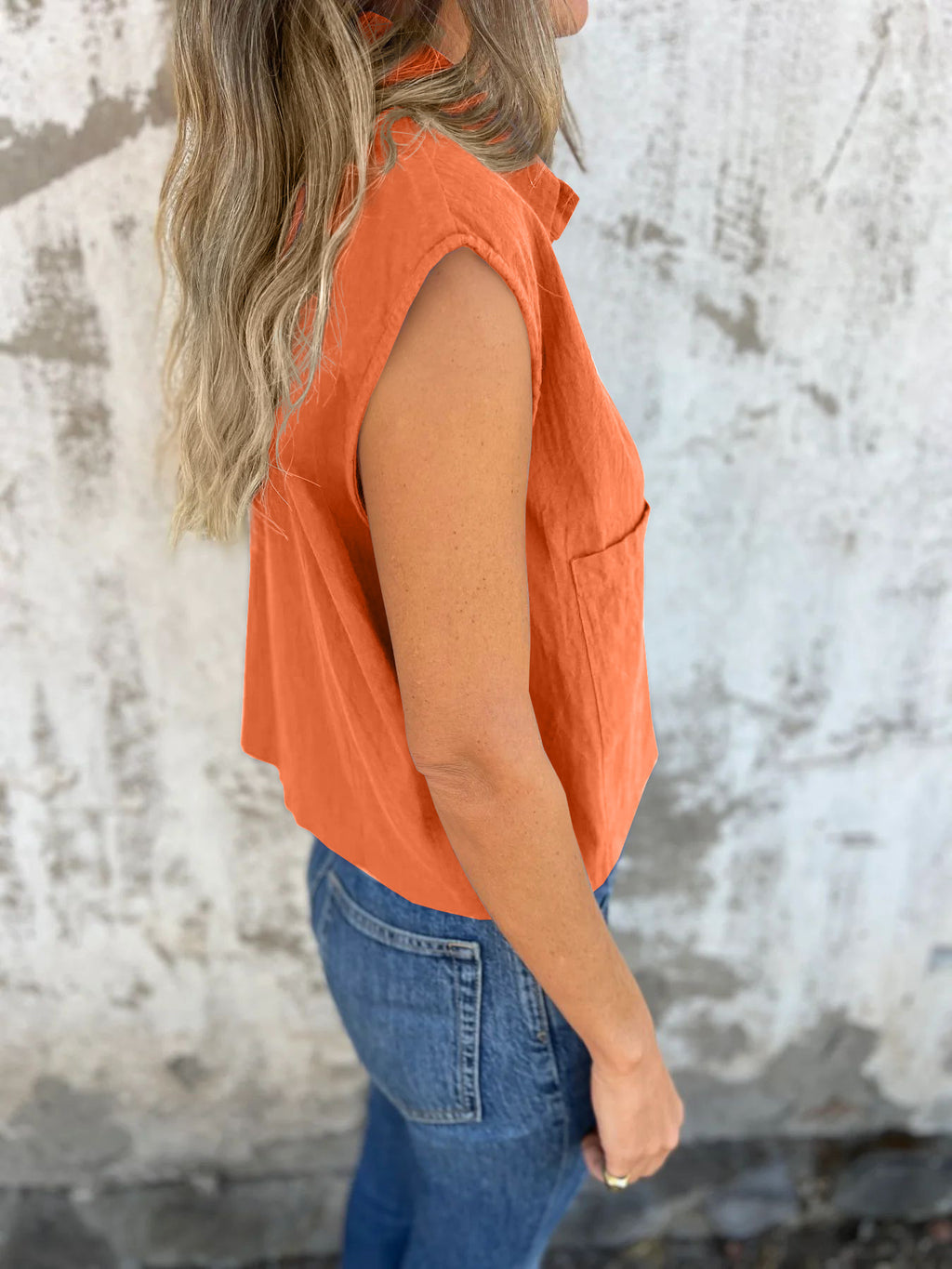 BUTTON DOWN CAP SLEEVE SHIRT Tops