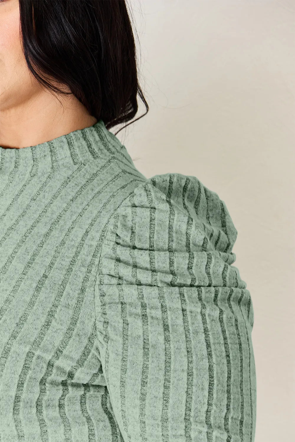 BASIC BAE RIBBED MOCK NECK PUFF SLEEVE T-SHIRT TOP