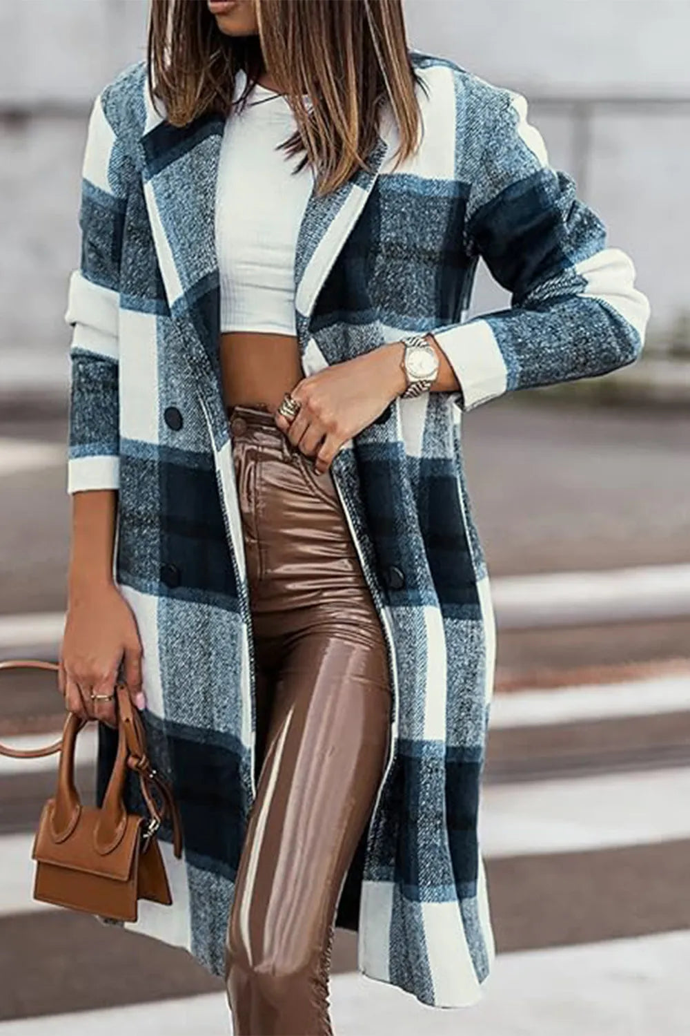 DOUBLE TAKE PLAID BUTTON UP LAPEL COLLAR COAT coat