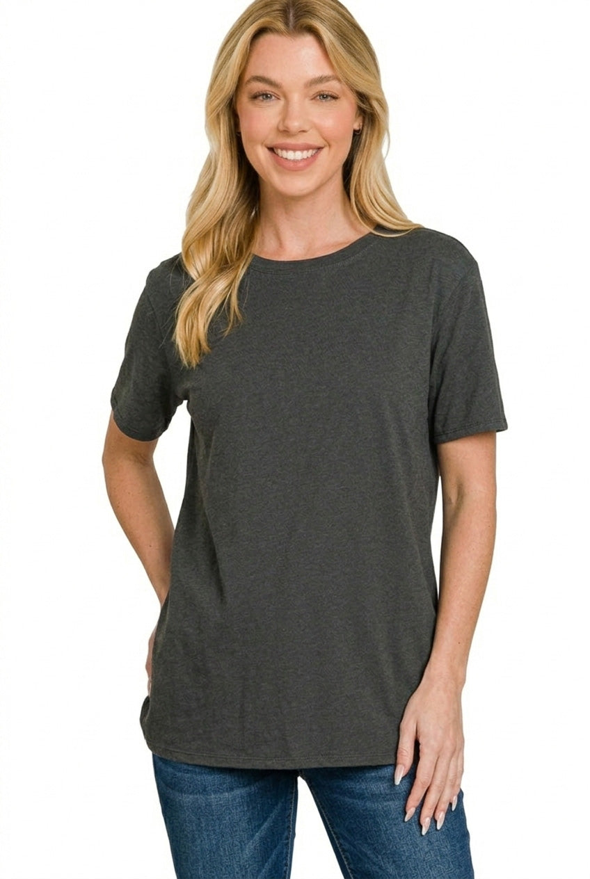 ZENANA COTTON BOYFRIEND ROUND NECK TEE T-Shirt