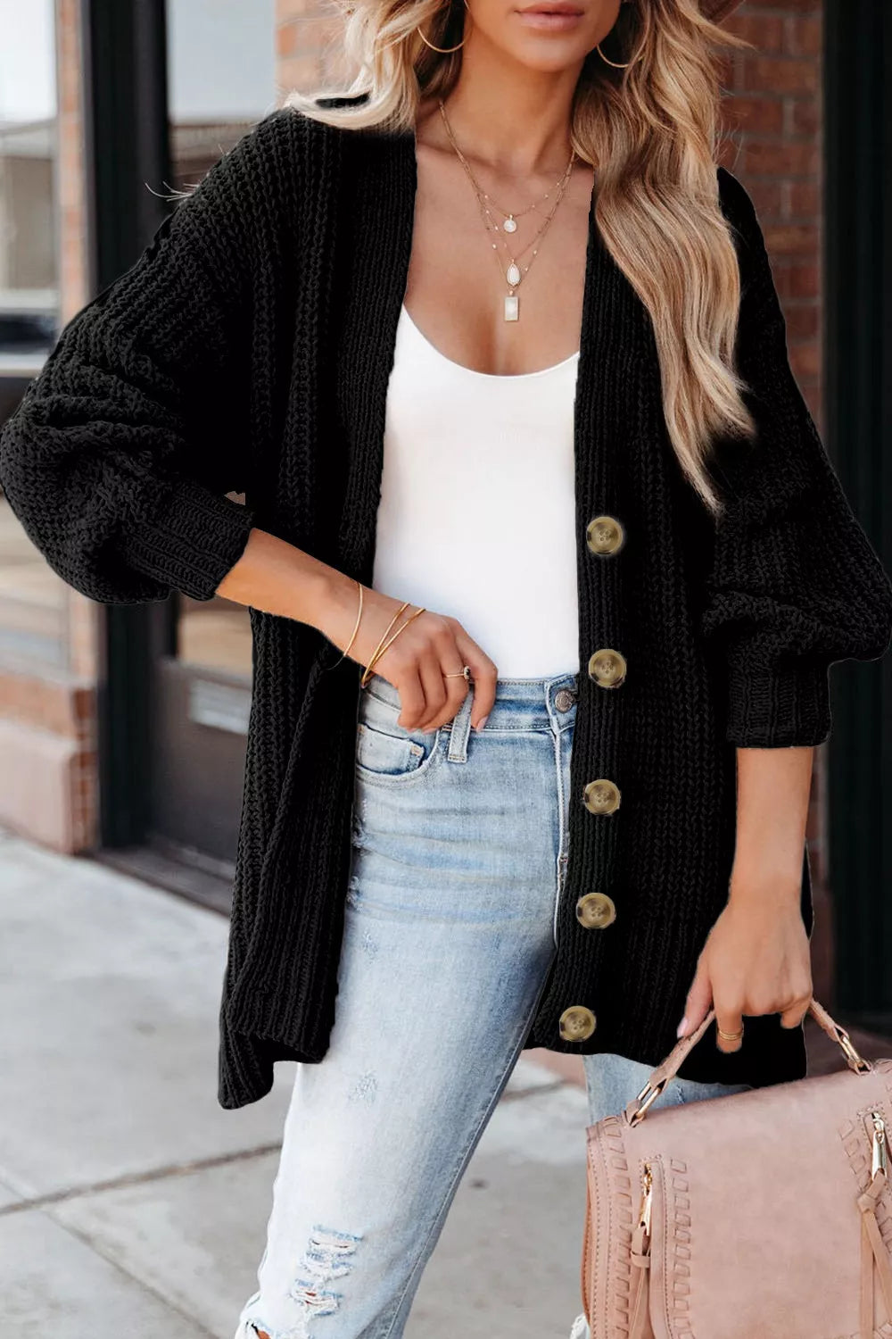 CHUNKY KNIT BUTTON-DOWN CARDIGAN Cardigan