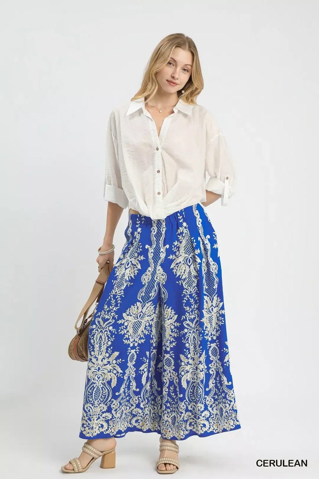 UMGEE BORDER PRINT WIDE LEG PANTS Pants
